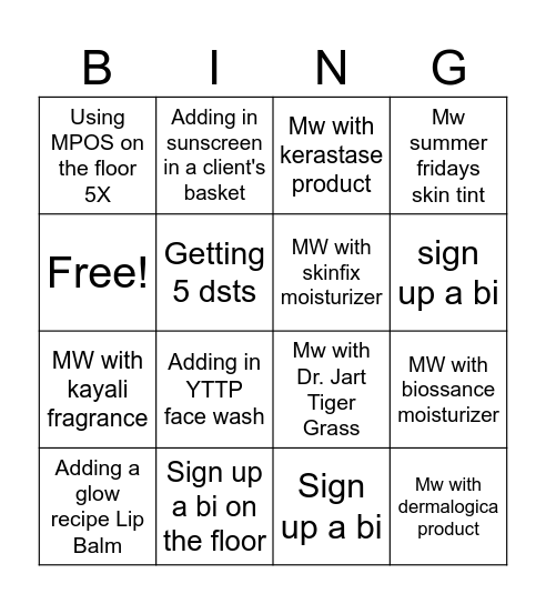 Sephora Mw and Bi Bingo Card