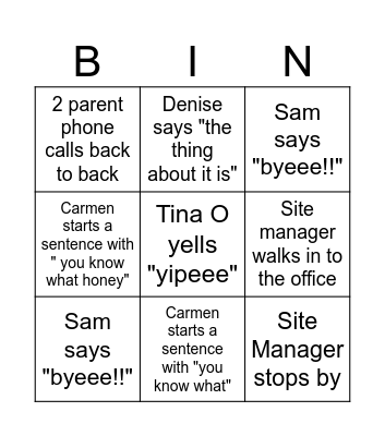 SACC Office Bingo Card