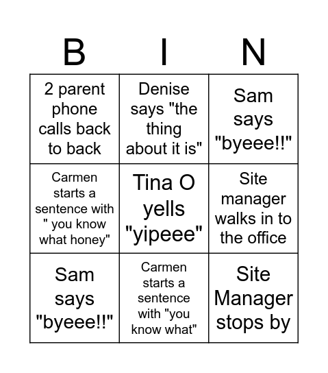 SACC Office Bingo Card