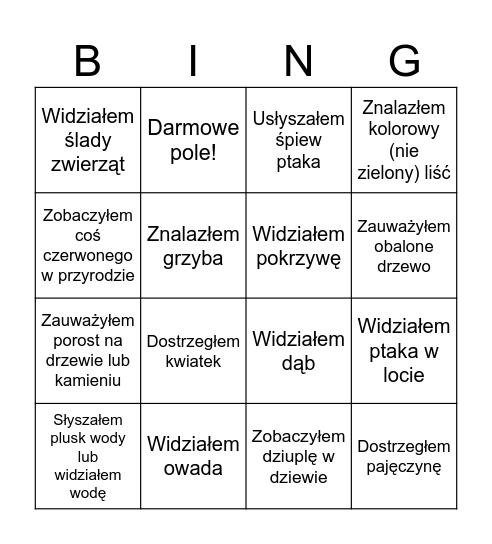 Wędrówka Bingo Card