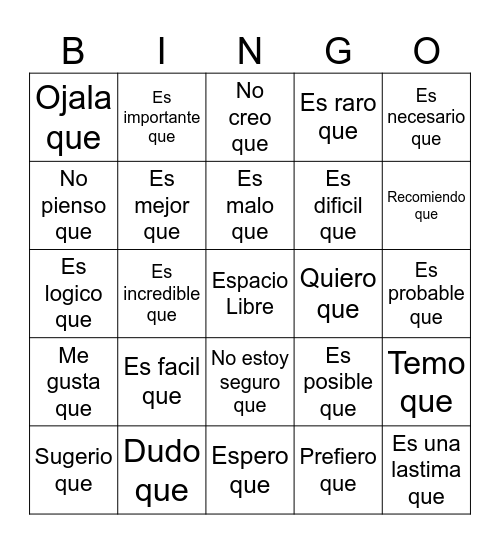 WEIRDO Bingo Card