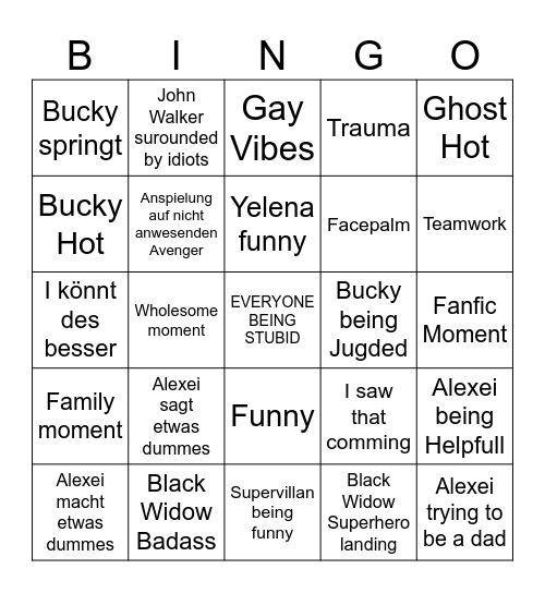 Thunderbolts Bingo Card