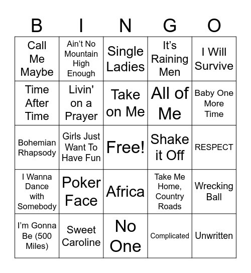Karaoke Night Bingo Card