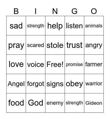 Gideon Bingo Card