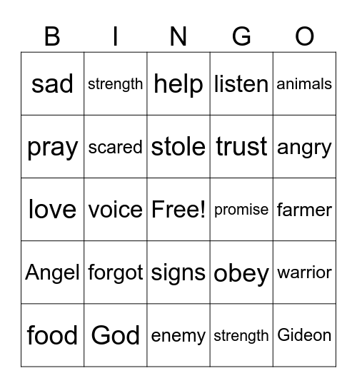 Gideon Bingo Card