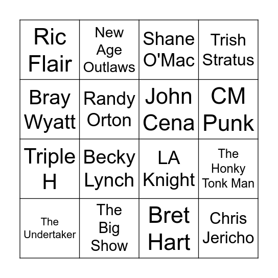 WWE Music Bingo Round 1 Bingo Card