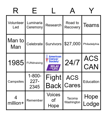 American Cancer Society Bingo Card