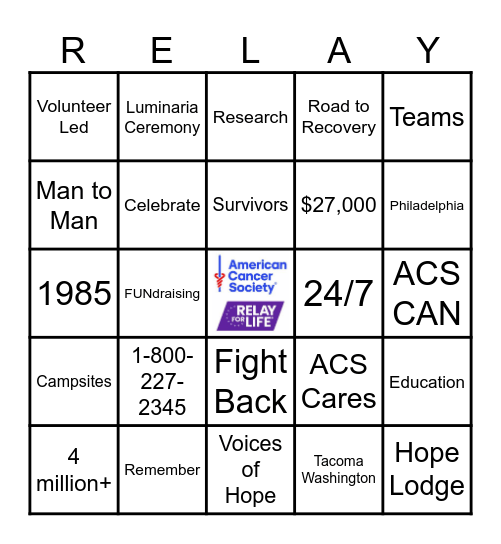 American Cancer Society Bingo Card