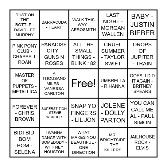 🎶 MUSIC   BINGO 🎶 Bingo Card