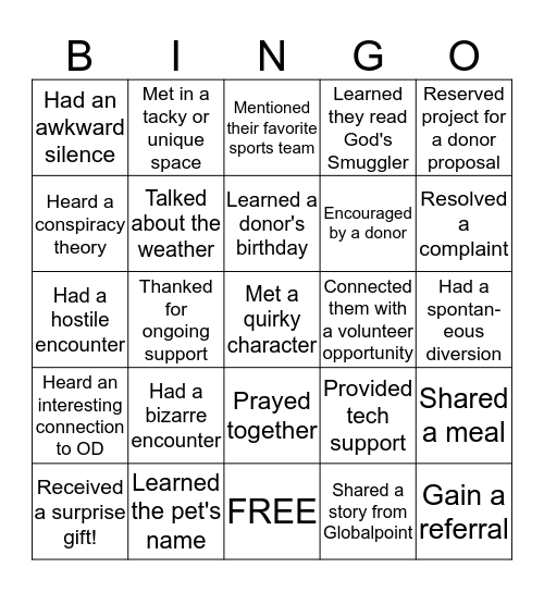 Donor Engagement Bingo Card