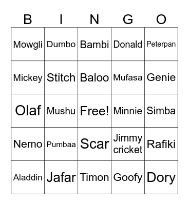 Disney Bingo Card