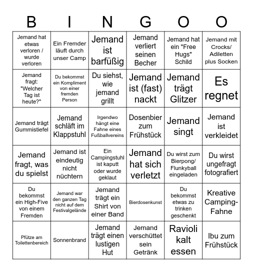 Festival Bingo Card