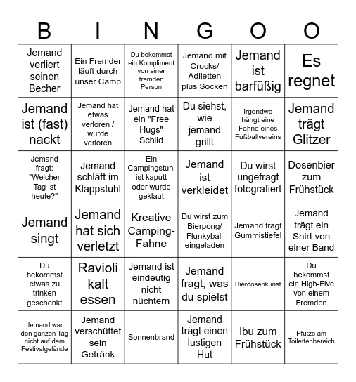 Festival Bingo Card