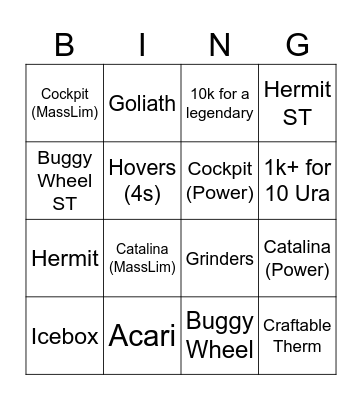 Crossout June Fuse Event Bingo Card