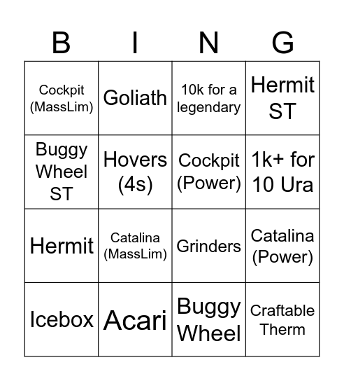 Crossout June Fuse Event Bingo Card