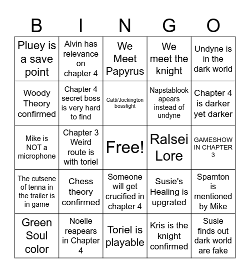 DELTARUNE 1-4 IN 3 MOTHERFUCKING SECONDS Bingo Card