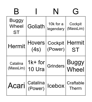 Crossout June Fuse Event Bingo Card