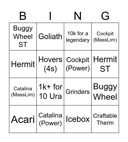 Crossout June Fuse Event Bingo Card