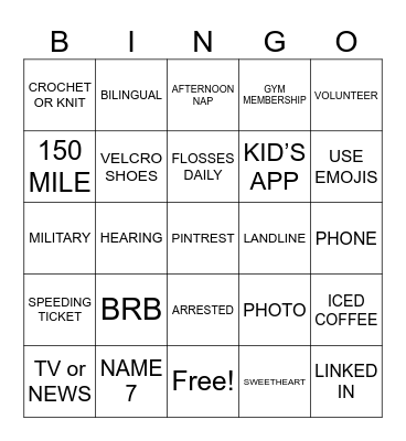 HOUCHIN FAMILY REUNION Bingo Card