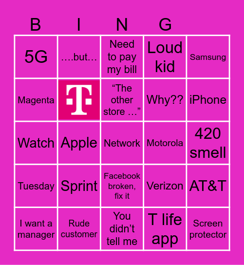 T-Mobile employee words or things Bingo Card