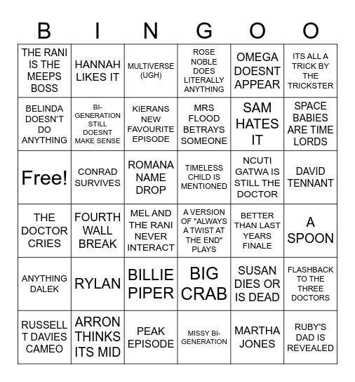 The Reality War Bingo Card