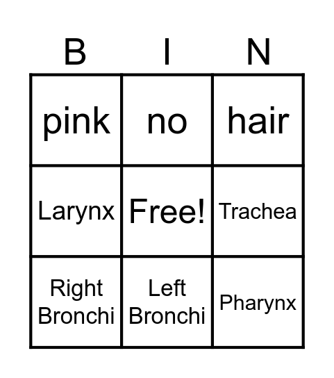 Respiratory Bingo Card