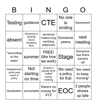 Faculty Meeting Bingo Card