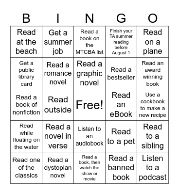 Summer Reading Bingo Card