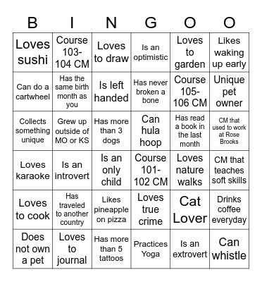 Ice Breaker Bingo Card