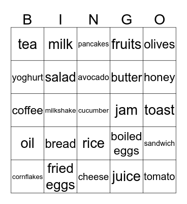 MY BREAKFAST Bingo Card