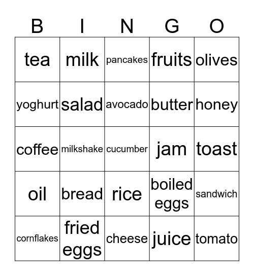 MY BREAKFAST Bingo Card