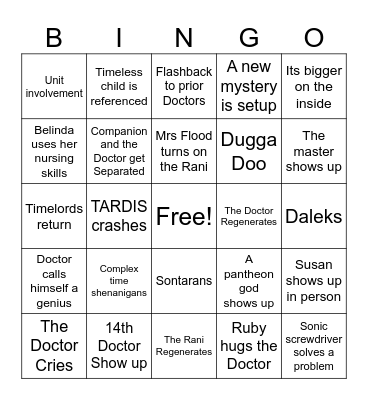 Doctor Who Bingo Card