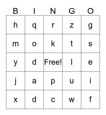 Alphabet and Sound Bingo Card