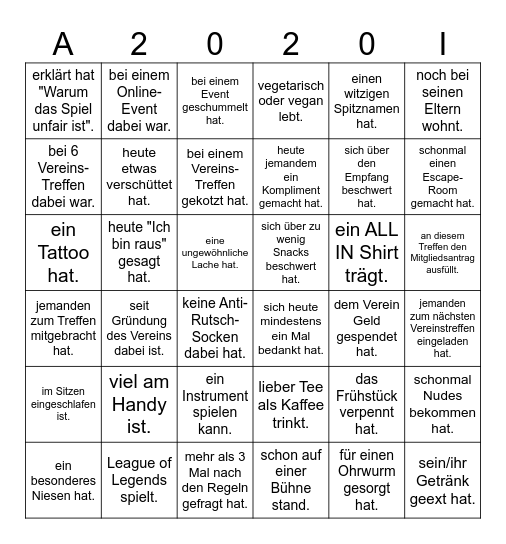 FINDE JEMANDEN, DER/DIE... Bingo Card