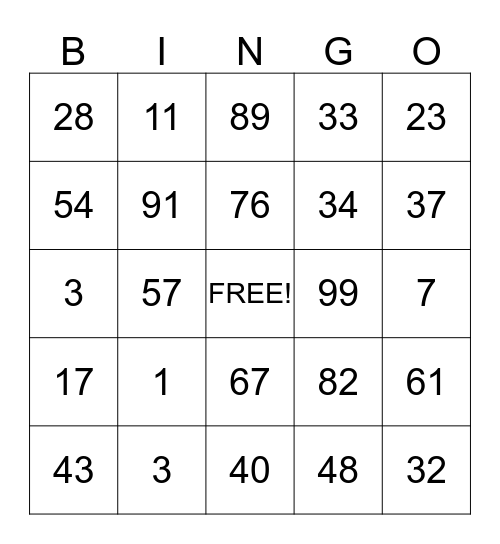Show time Bingo Card