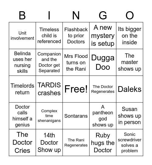 Doctor Who Bingo Card