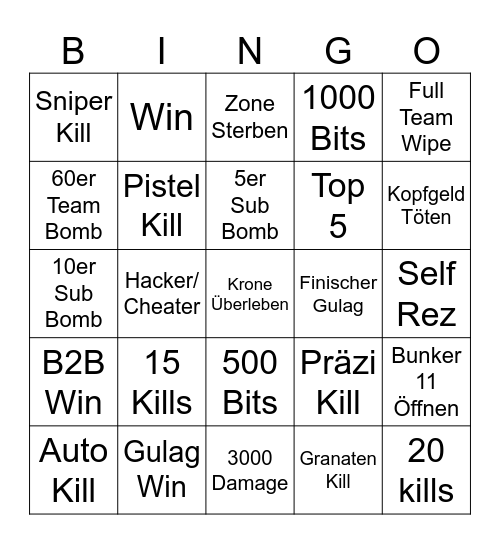 Warzone Bingo Card