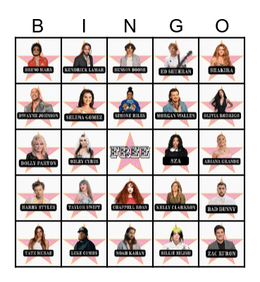 Celebrity Bingo Card