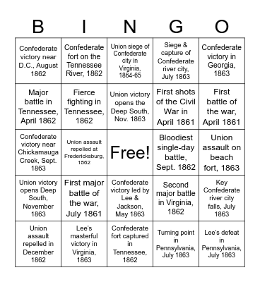 Civil War 1 Bingo Card
