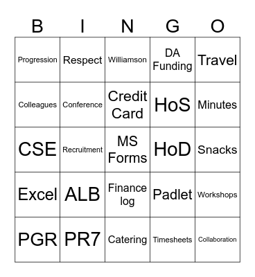 SoSS Ops Bingo Card
