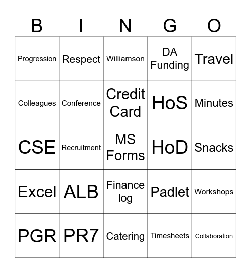 SoSS Ops Bingo Card