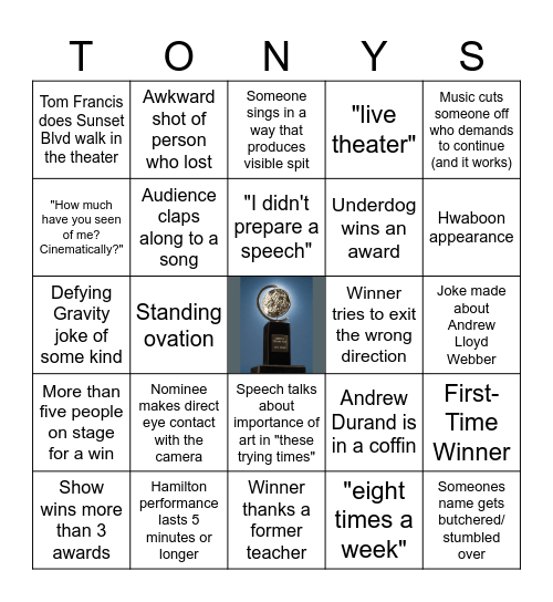 2024 - 2025 Broadway Season Tony Awards! Bingo Card