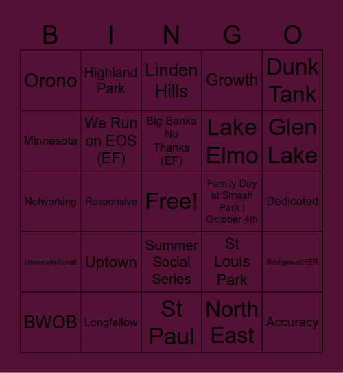 Bridgewater Bingo! Bingo Card