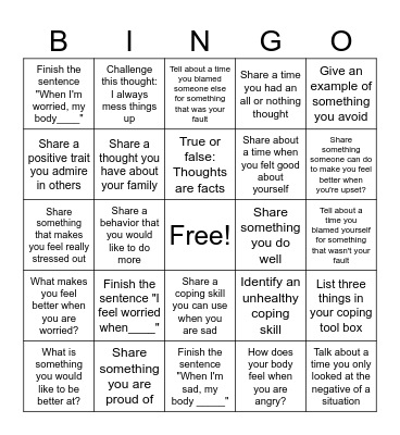 Cognitive Behavioral Therapy BINGO Card