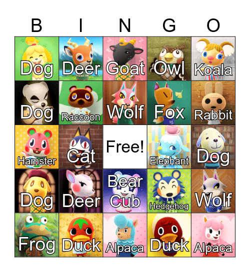 Animal Crossing Bingo Card