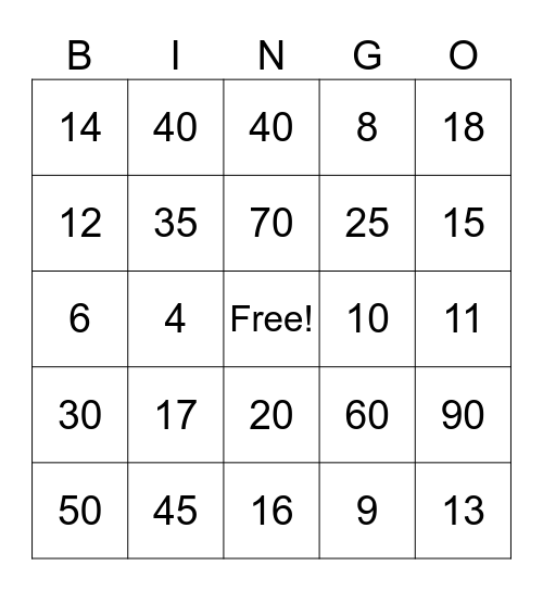Years 1 & 2 Maths Social Bingo Card