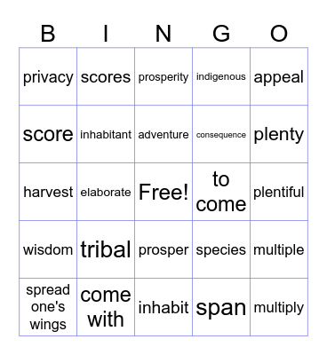 LT Book IV Lesson 4 Bingo Card