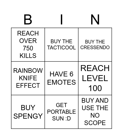 K.A.T Bingo Card