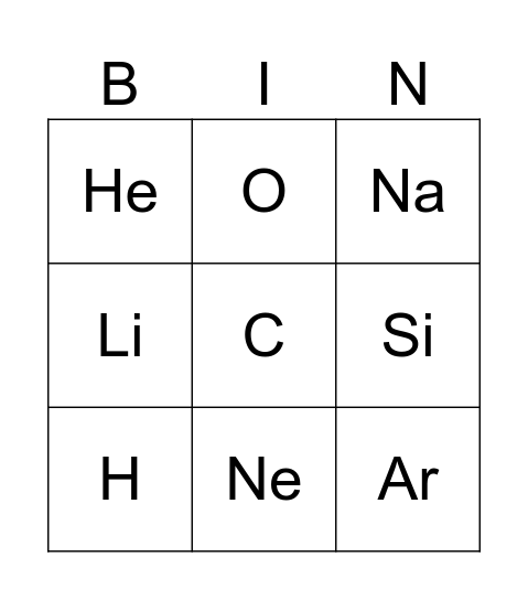 Element Bingo Blast Bingo Card