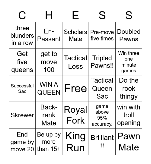 Chess Bingo Card Bingo Card